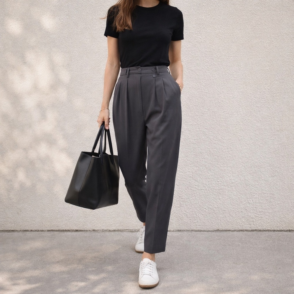 J Peterman Silk Pleated Trousers Gray High Rise Tailored Pant Womens 8